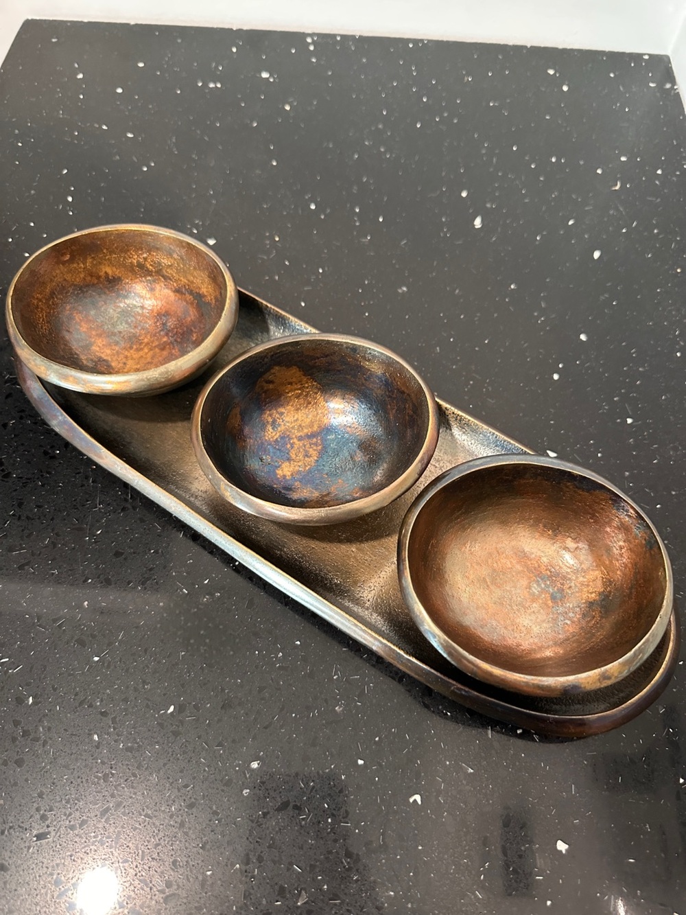 Julia Knight Eclipse Collection 3-Bowl Relish Set in a bronze metallic finish